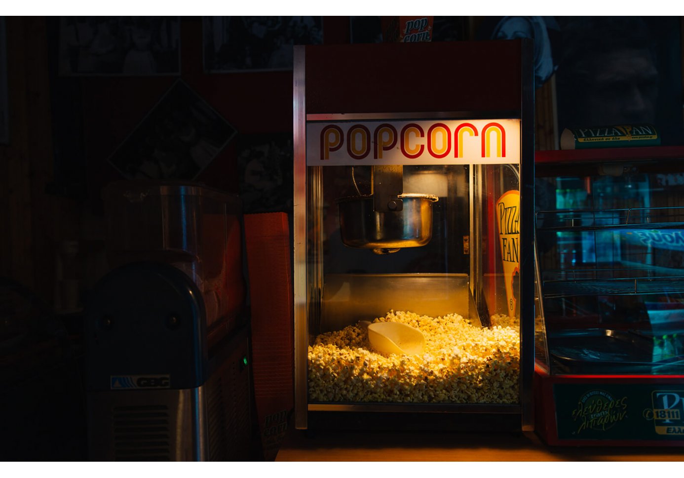 popcorn machine in outdoor movie theatre